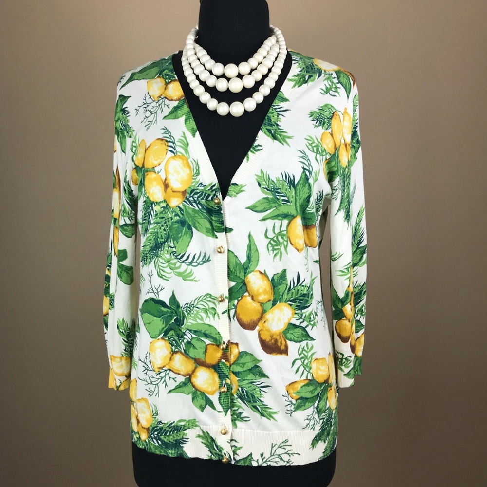 Talbots Lemon Fruit Gold Button Large Cardigan